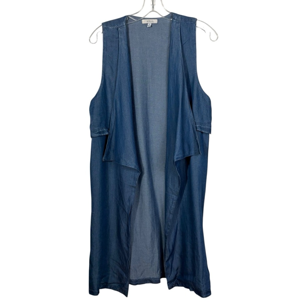 Halo Waterfall Open Front Sleeveless Lightweight Chambray Duster Cardigan Small
